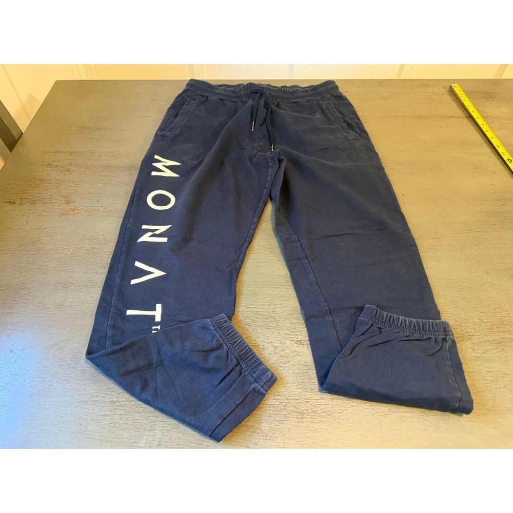 Monat Navy Blue Graphic Logo Jogger Sweatpants Mens Large Drawstring Pockets